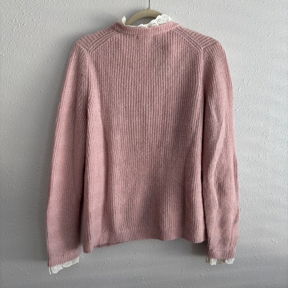 Boden Light Pink Lace Trim Ribbed Knit Sweater - Picture 4 of 5